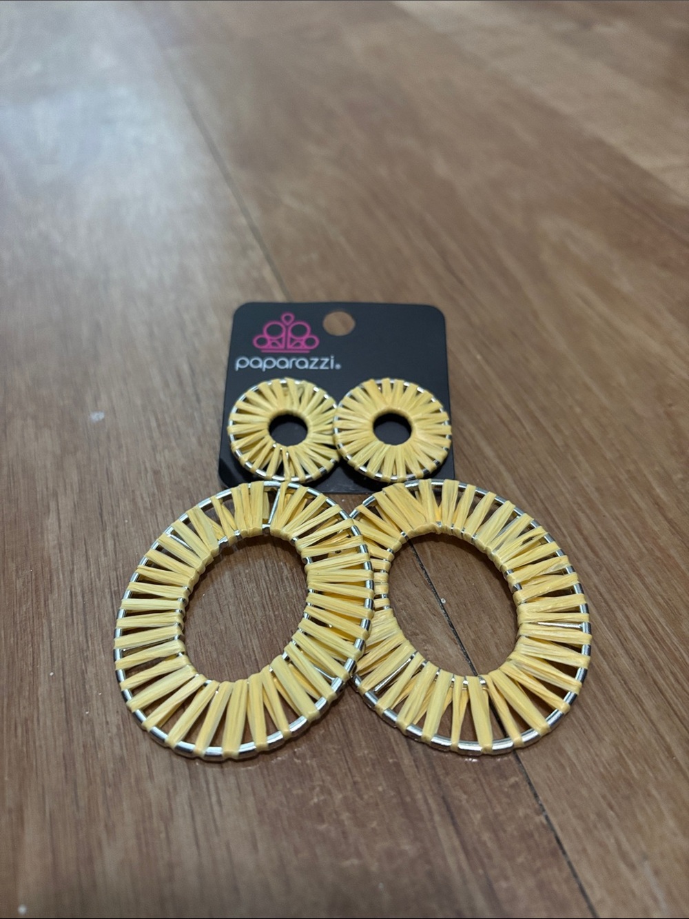 paparazzi Yellow Woven Duo Hoop Earrings with Studs